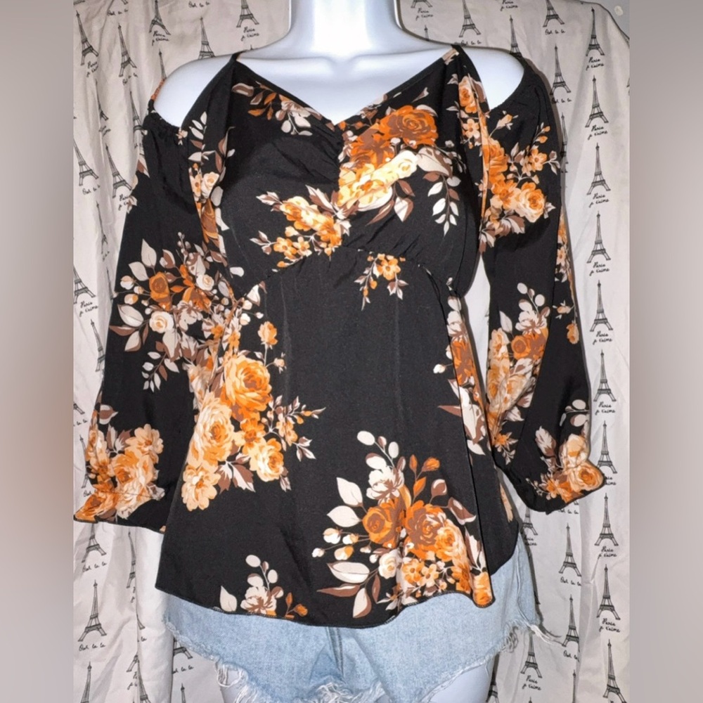 Floral Black and Orange Women's Top